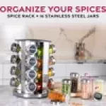 16Pcs Clear Glass Spice Jar Set with 360 Degree Rotating Base Kitchen Condiment Container (BPA Free, No FDA)