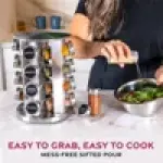 16Pcs Clear Glass Spice Jar Set with 360 Degree Rotating Base Kitchen Condiment Container (BPA Free, No FDA)