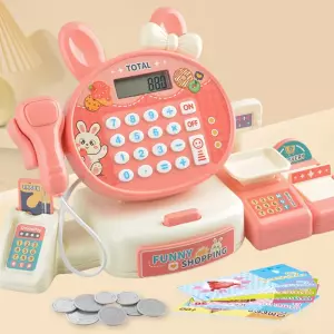 JJT816 Cute Rabbit Cash Registers Pretend Play Set Supermarket Checkout Counter Toys for Children