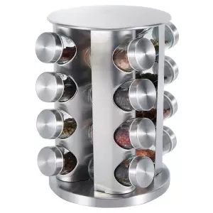 16Pcs Clear Glass Spice Jar Set with 360 Degree Rotating Base Kitchen Condiment Container (BPA Free, No FDA)