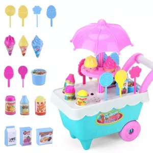 19Pcs / Set Children's Simulation Candy Ice Cream Cart Play House Toy Set, Color Random (without Light and Music)
