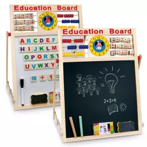 Wooden Art Easel Magnetic Whiteboard Chalkboard Kids Drawing Board Educational Toy
