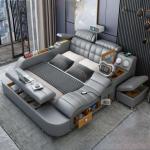 Smart Modern Leather Tatami Bedroom Storage Multi-Functional King Size Up-Holstered Bed Set Royal Style Sex Bedroom Massage Bed