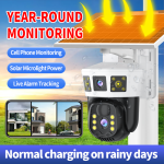 Sim Card Solar Panel Dual Camera Lens 3 Screens Outdoor 4K 4G Network Wireless IP Home Security 4g PTZ CCTV Camera