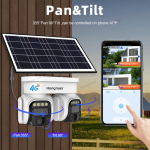 Hongnaer Dual Lens 8MP 4G LTE Solar Panel Low Powered PTZ Security Camera Outdoor Surveillance 4K 4G Sim Card Solar CCTV Camera