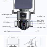 2025 4K High Quality HD Video 4G Solar Camera Waterproof Wireless 4K Dual Lens Low Power PTZ Wifi Solar 4G Camera
