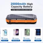 20000mAh Dual USB Waterproof Solar Power Bank Mobile Power Supply Holder Type-C DC Input Polymer Lithium Battery Over-Charging