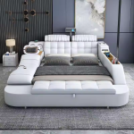 Multifunctional Smart Bed Sleeping Massage Bed King Size Modern Leather Fabric Tatami Bedroom With Storage Safe
