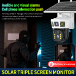 Sim Card Solar Panel Dual Camera Lens 3 Screens Outdoor 4K 4G Network Wireless IP Home Security 4g PTZ CCTV Camera