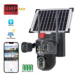 8MP 4Lens 3Screens 4K 4G Sim Card Solar Outdoor Low Power Network Cameras 360 PTZ IP CCTV Wireless WIFI Night Vision