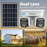 Hongnaer Dual Lens 8MP 4G LTE Solar Panel Low Powered PTZ Security Camera Outdoor Surveillance 4K 4G Sim Card Solar CCTV Camera