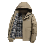 Casual Winter Coat for Men Smart Casual Zipper Jacket with Stand Collar Front Logo Washed Techniques for Middle-Aged Elderly