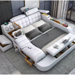 Multifunctional Smart Bed Sleeping Massage Bed King Size Modern Leather Fabric Tatami Bedroom With Storage Safe