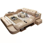 Smart Modern Leather Tatami Bedroom Storage Multi-Functional King Size Up-Holstered Bed Set Royal Style Sex Bedroom Massage Bed