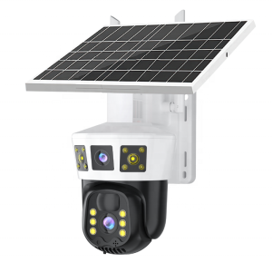 Sim Card Solar Panel Dual Camera Lens 3 Screens Outdoor 4K 4G Network Wireless IP Home Security 4g PTZ CCTV Camera